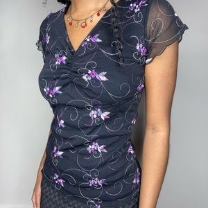Black Embroidered Floral Blouse
